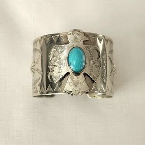 Native American Silver color Faux Turquoise Wide open Cuff Bracelet Thunderbird